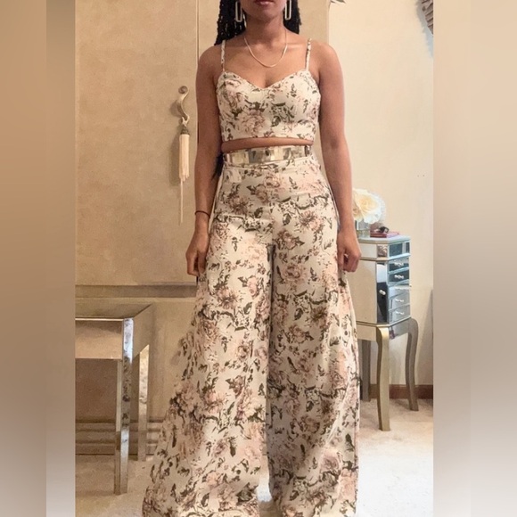 IEENA FOR MAC DUGGAL 2-Piece Floral Crop top Wide Leg Pants Set - Picture 3 of 11